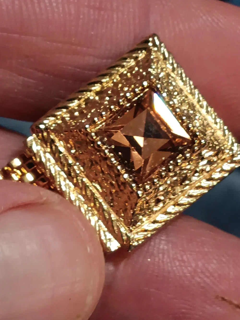 Swank Gold Tone Brown Stone Cufflinks In Original Box